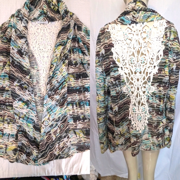 Alberto Makali Sweaters - Alberto Makali Multicolored, Crochet w/Beads Boho Open Cardigan Sweater Medium